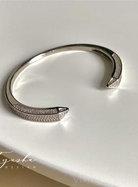新款TYUSHA重礼工闪钻群镶925银手镯女开纯口轻奢S小众物气质高级