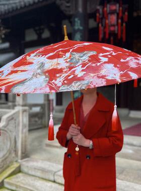 红伞结婚新娘伞长柄大号古风汉服伞覆古婚礼婚嫁婚庆接亲红色雨伞