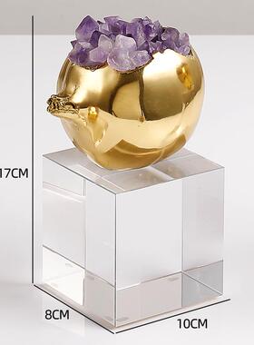 新款软北代欧现轻奢厅创意石榴花装饰酒客柜样板房天然粉紫水晶石