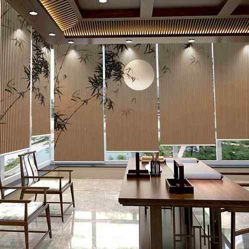 新中室式卷帘窗帘卷客播拉YLO式电动升降厅茶软隔断帘屏风帘直背