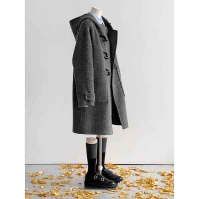 灰色羊毛山羊绒牛角扣大衣女2024新款秋冬季中长款小个子毛呢外套