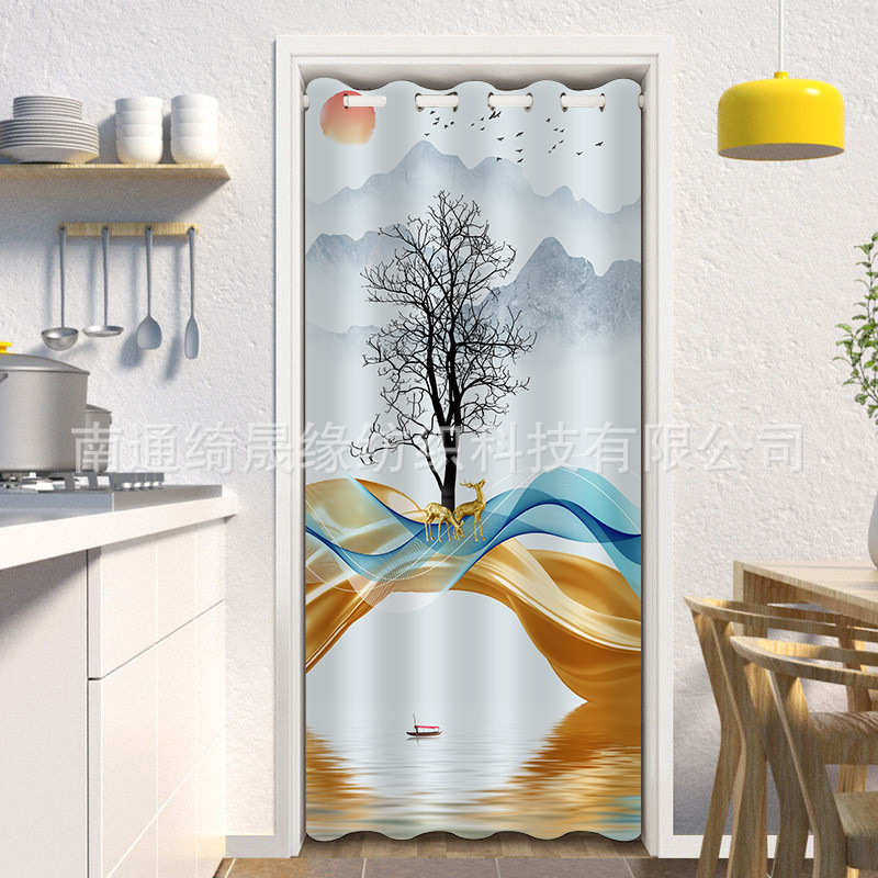 伸缩杆门帘过道隔断帘卧室防风保暖卫生间防走光免打孔厨房遮挡帘