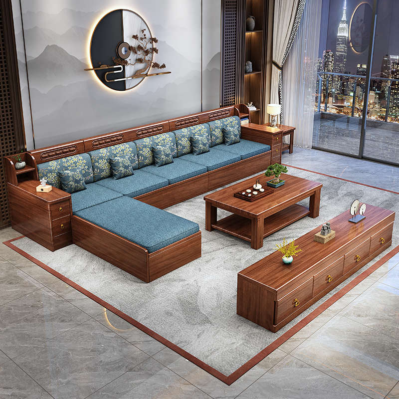 金丝胡桃木沙发中式实木沙发组合冬夏两用客厅大户型家居家具简约