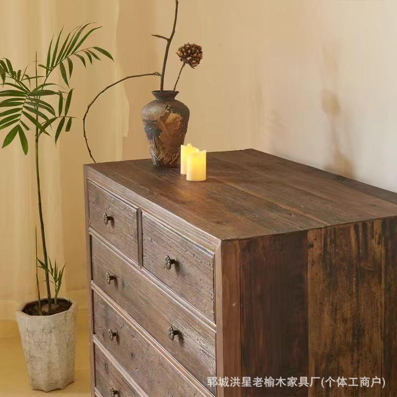 老榆木斗柜家用边几中式实木斗柜风化榆木五斗柜原木斗柜