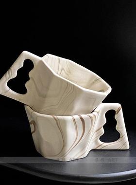 水墨波纹带礼盒高级感颜值陶瓷杯子水杯早餐杯陶瓷杯咖啡杯马克杯