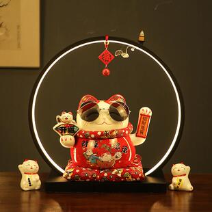 招财猫灯圈大号摆件电动摇手收银台家居店铺开业创意礼品陶瓷摆件
