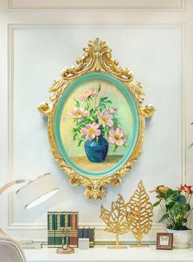 玄关挂画入户走廊装饰画餐厅画欧式轻奢软装画小众椭圆形花卉油画