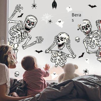 Decorate scary Halloween wall with skull pumpkin stickers