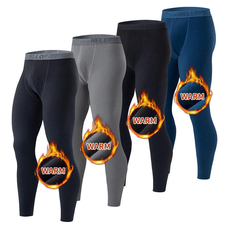 Men Fleece Lined Thermal Leggings Menswear Warm Underwear