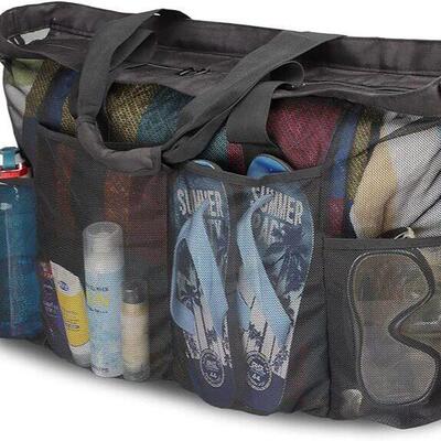 Large capacity mesh beach tote bag, women