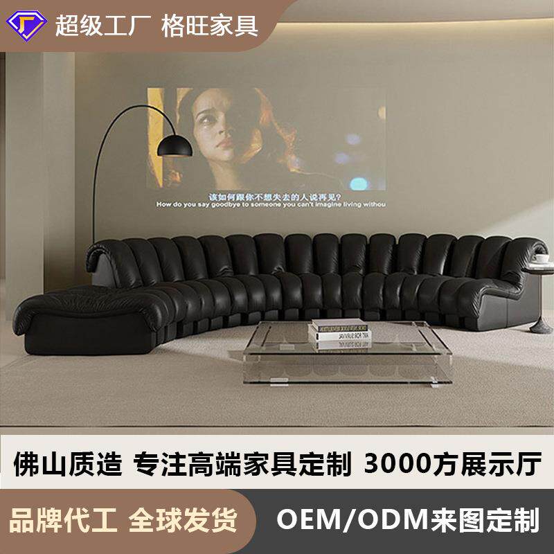 蛇形沙发真皮意式弧形皮沙发现代简约S形皮艺模块组合大户型沙发