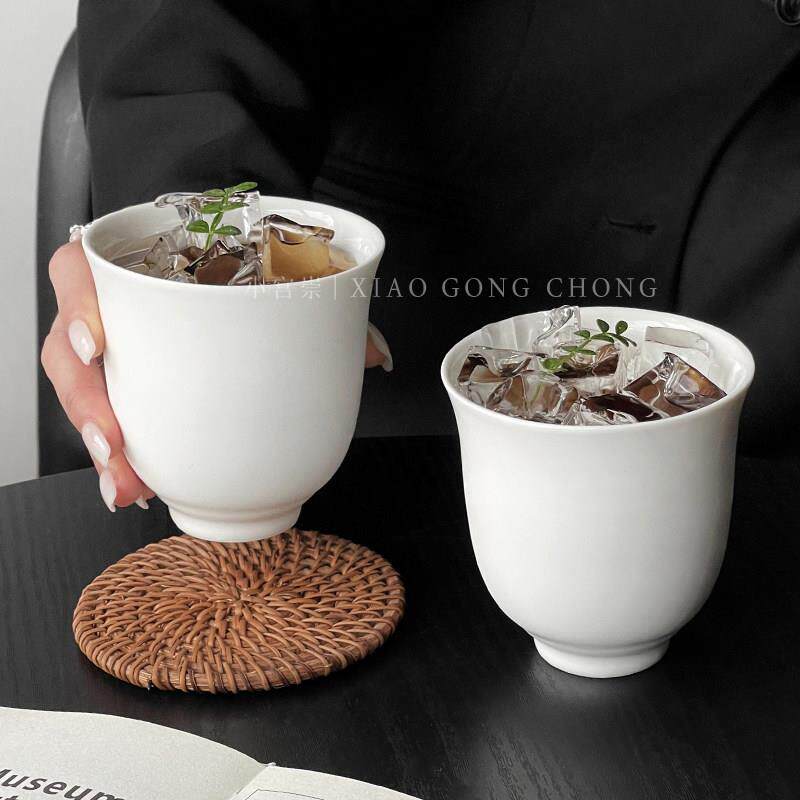 ins风复古纯白陶瓷杯咖啡杯冰美式拿铁杯微醺酒杯鸡尾酒杯古典杯