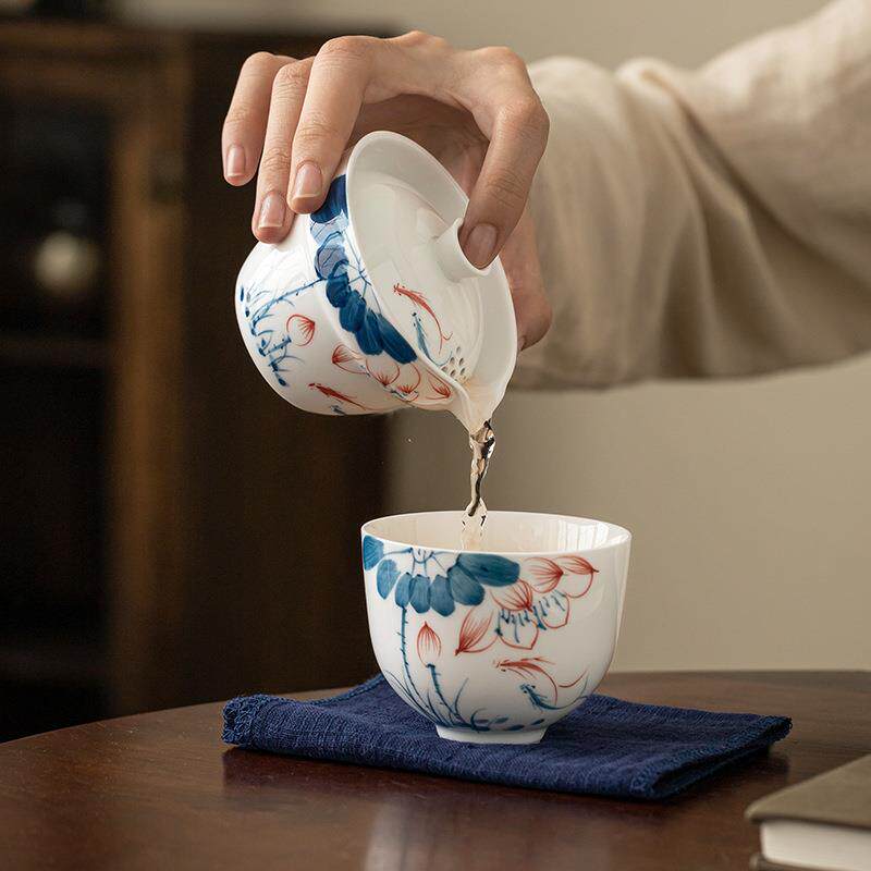 手绘青竹旅行茶具套装户外露营便携式快客杯一壶一杯陶瓷泡茶装备