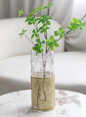 金属密文网格水培花器民宿餐厅直筒玻璃花瓶阳台家居客厅装饰摆件