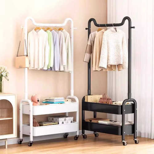 移动衣架衣帽架家用客厅双层衣服收纳架简易晾衣架猫耳落地衣架