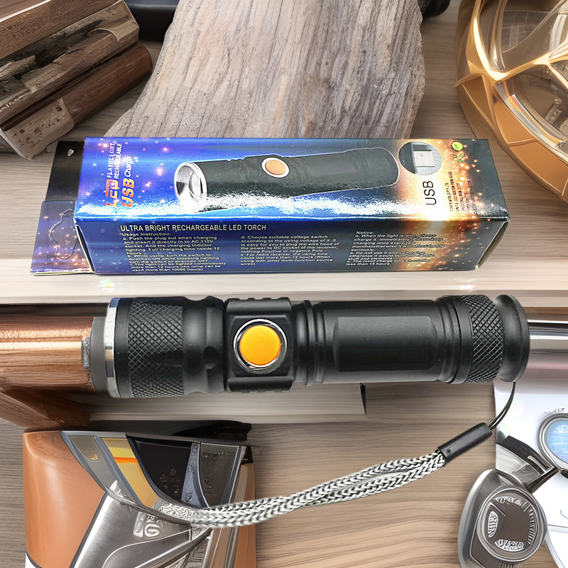 品质户外手电筒尾部USB充电伸缩变焦XPE灯珠内置锂电池515可充电