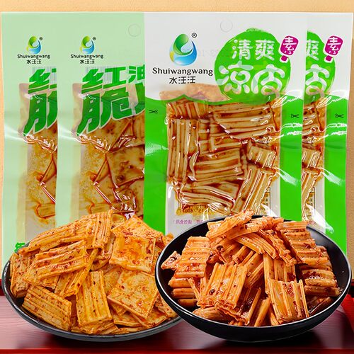 混合水汪汪清爽凉皮红油脆片劲爽凉皮面皮粉皮组合童年解馋小零食
