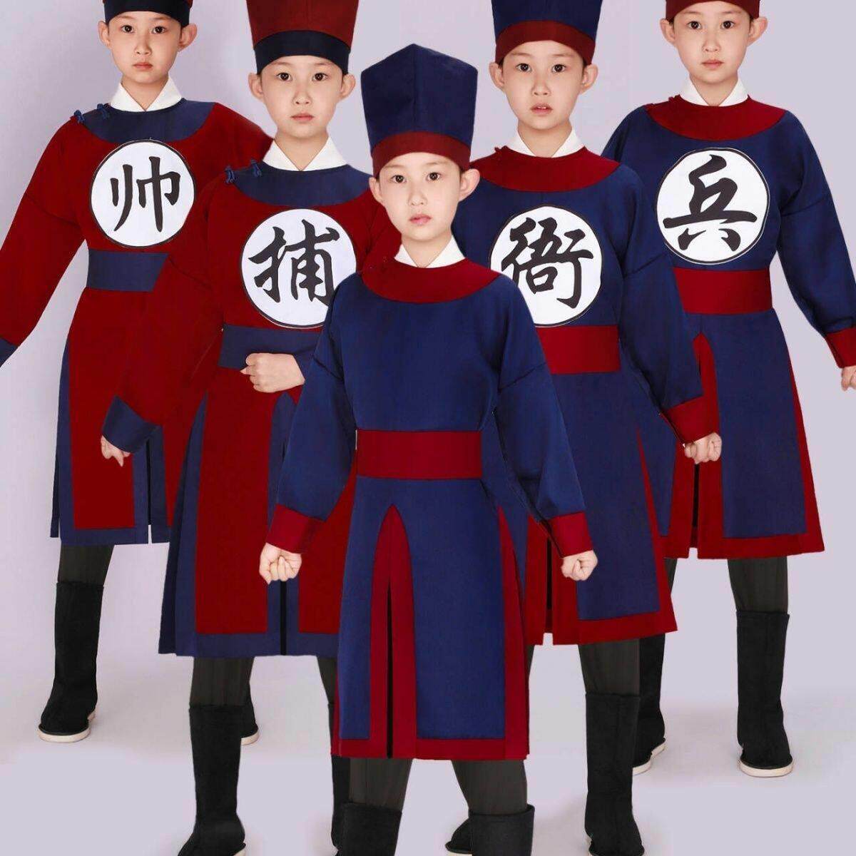 儿童衙役演出服明制古装汉男童捕快侍卫官兵古代轿夫官差武松打虎