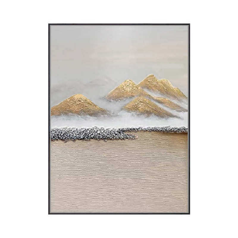 靠山玄关手绘《挂画新装饰画客厅抽象油画背靠中式鎏金金山》