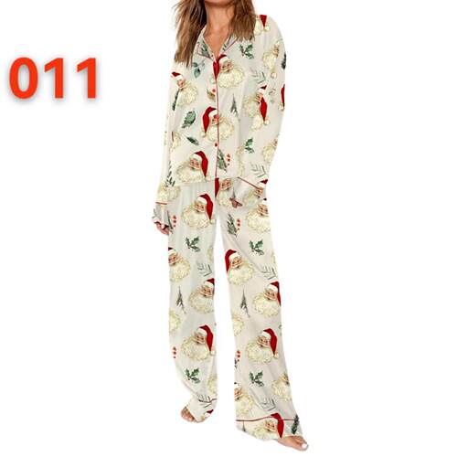 Women Christmas Pajama Set Sleeve Casual Elastic Waist Pants
