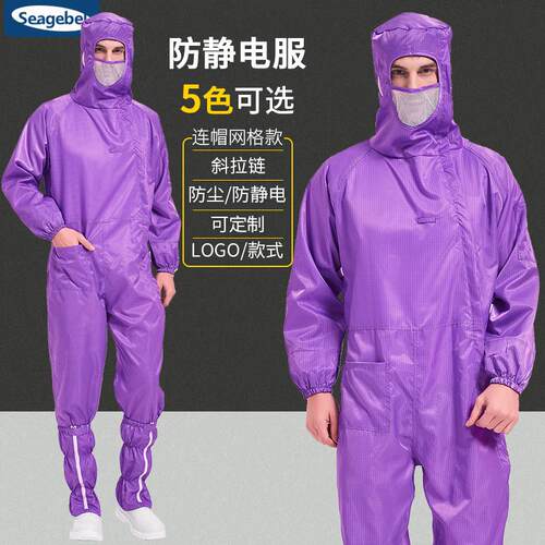 Boe 100级净化无尘服紫色防静电连身服Boe工程工作服