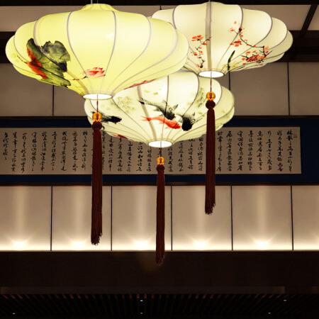 新中式吊灯中国风饭店用灯仿古灯笼灯中式餐厅灯吊灯古典布艺灯具