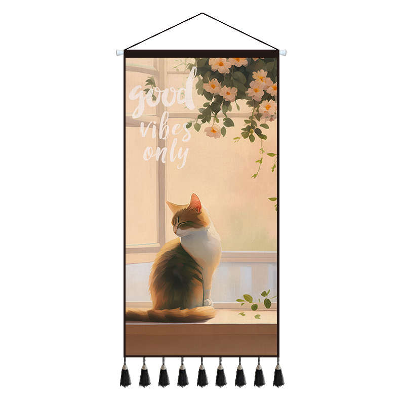 北欧简约猫咪挂毯装饰画墙面背景布房间改造布艺挂画现代艺术挂布图片