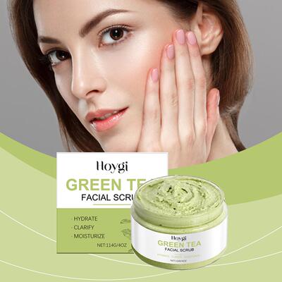 HOYGI Green Tea Facial Scrub - Cleanses Pores, Hydrates, Moi
