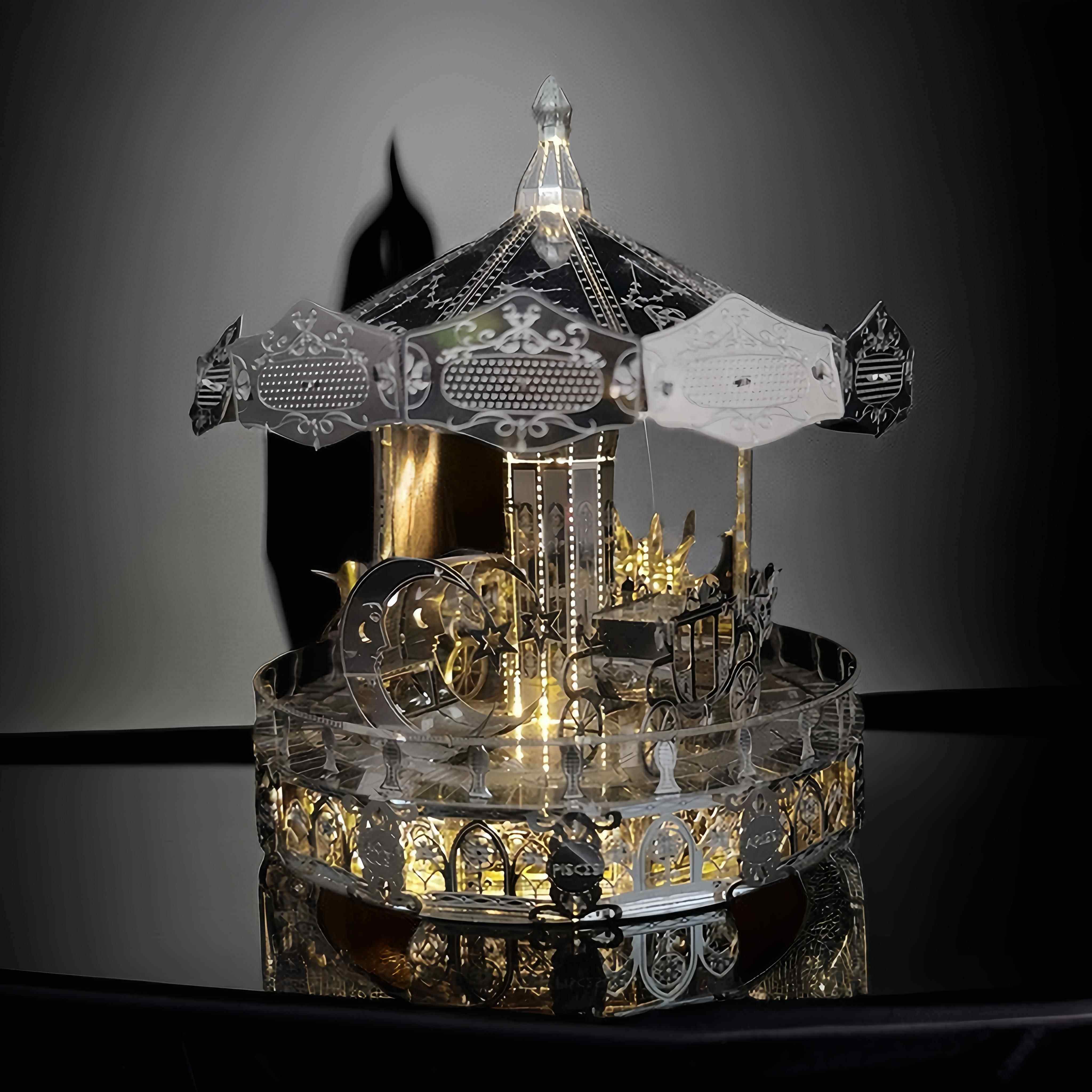 解压 十二星座旋转木马！diy手工制作3D立体拼图金属模型摆件礼物