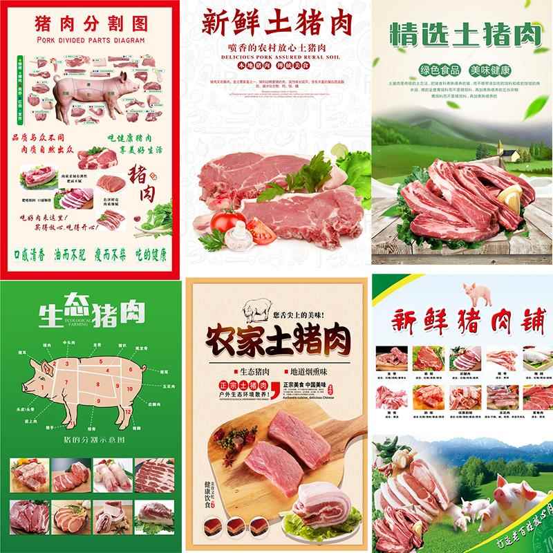 超市生鲜猪肉海报贴纸分割图广告图纸墙上装饰贴画猪肉铺分解图