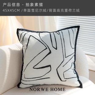 高档NORW千E抱枕枕现简约鸟格波点枕套高级感黑白客厅沙发靠靠垫