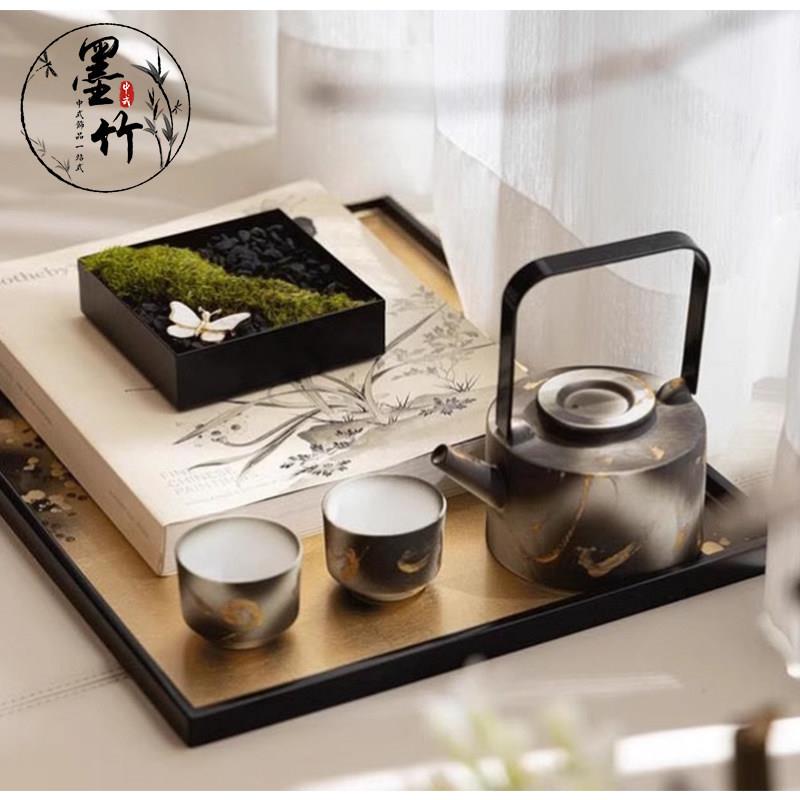 新中式样板房会所售楼处茶具果盘装饰书托盘组合饰品摆件