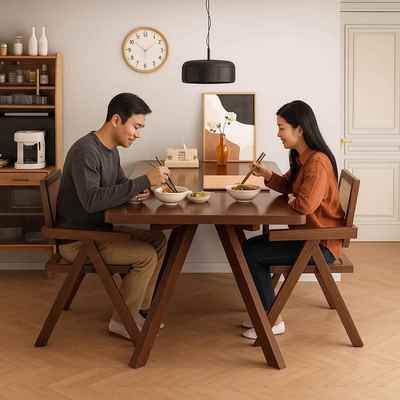 中古风餐桌长方形吃饭桌子家用小户型桌椅2025新款实木餐桌椅组合