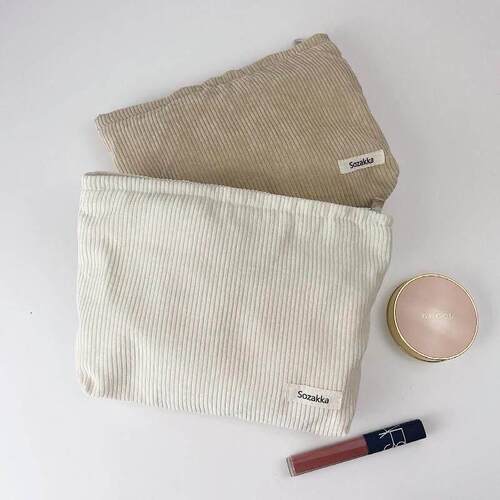 Corduroy Women Cosmetic Bag Cotton Cloth Makeup Pouch Hand T