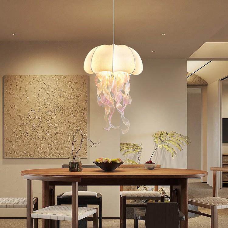 法式奶油风创意水母餐厅吧台吊灯个性艺术蚕丝酒店名宿卧室吊灯