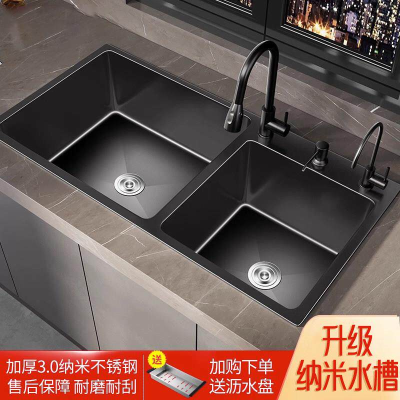 不锈钢黑双水槽水槽厨房手工加厚台下盆洗菜盆洗碗池洗手池套装30