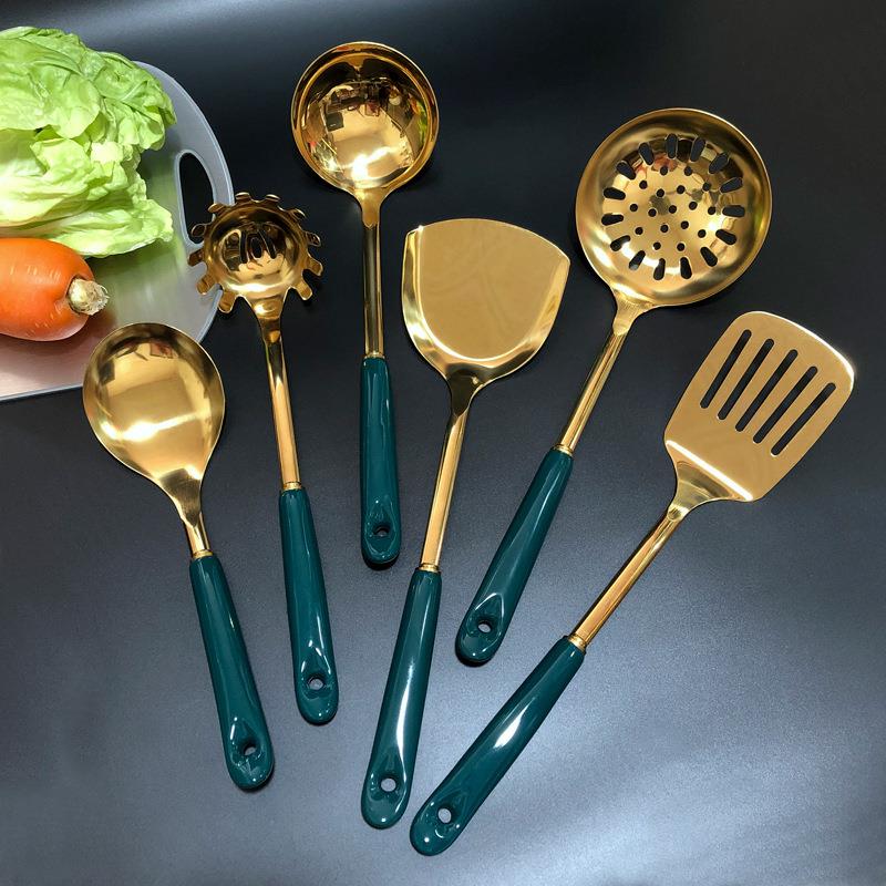 不锈钢厨具套装家用厨房烹饪铲勺七件套陶瓷手柄锅铲炒铲汤勺漏勺