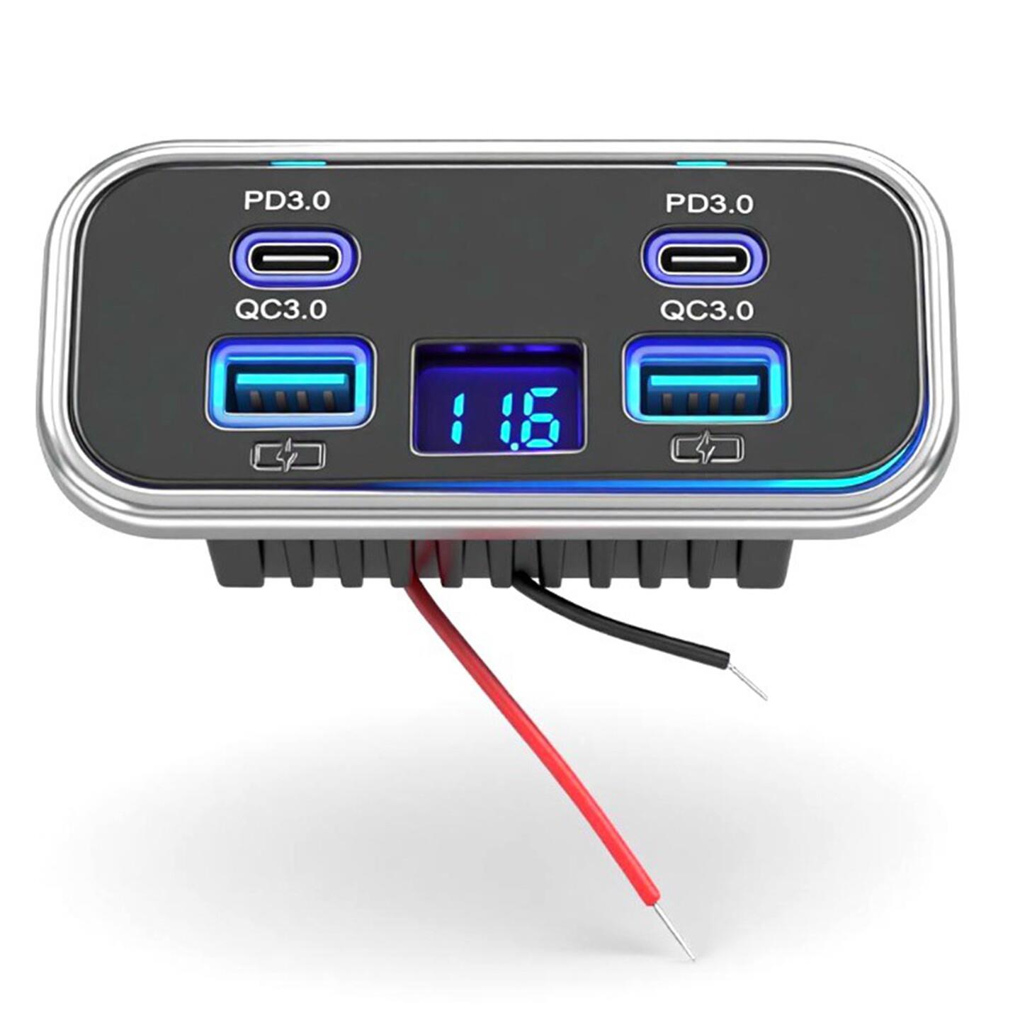 车载改装USB房车大巴用手机充电器多口快充QC3.0+PD3.0数显快充