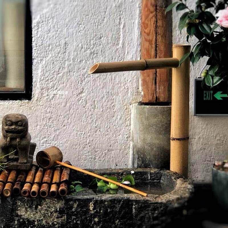 枯山水竹艺流水竹筒竹排庭院循环流水装饰摆件花园造景竹头木头器