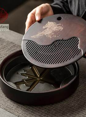 马到成功竹制圆形茶盘储水干泡茶台家用功夫茶具简易小型茶海茶托