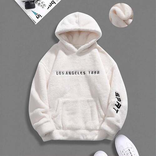 Womens American Style Plush Hoodie With Embroidered Letters
