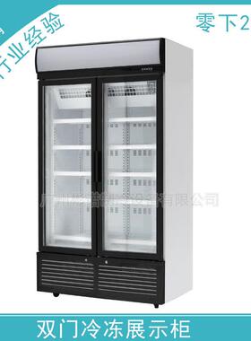 商超立式冷冻柜双门玻璃门展示柜冰淇淋商用风冷水饺速冻柜