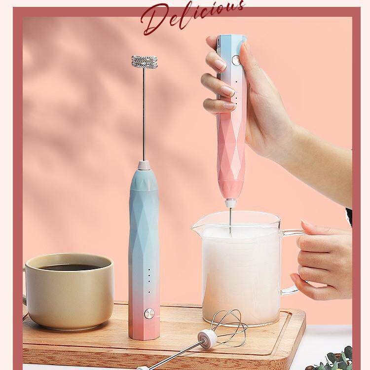 咖啡打泡器电动家用充电迷你手持打奶器奶盖打发奶泡机+拉花杯