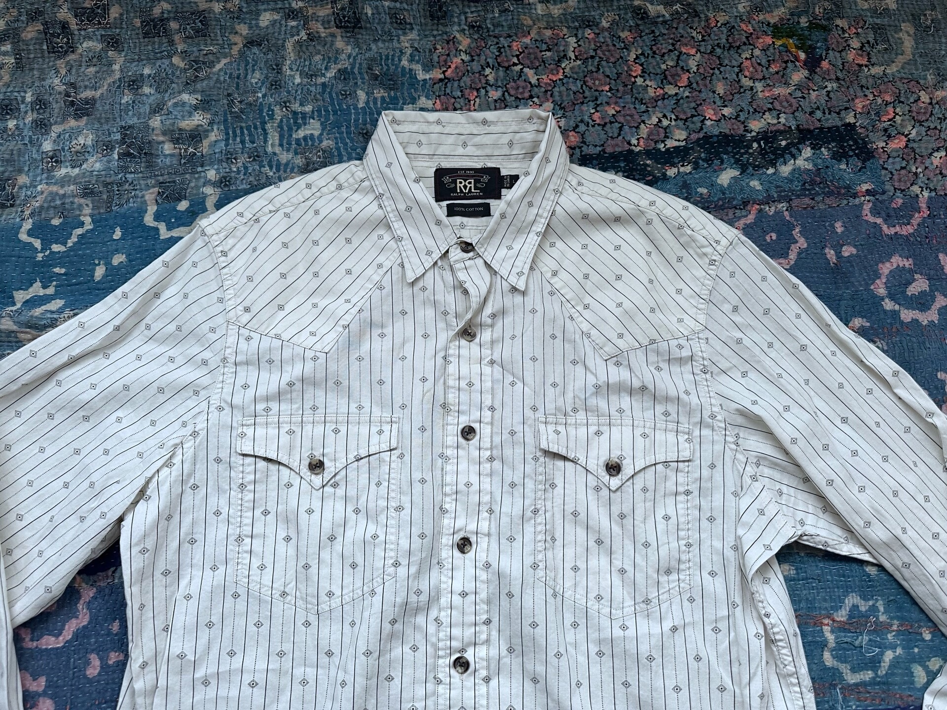 RRL Western Stripe Diamond Print Shirt — label