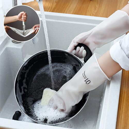 Waterproof Latex Dishwashing Gloves for Women - Durable and