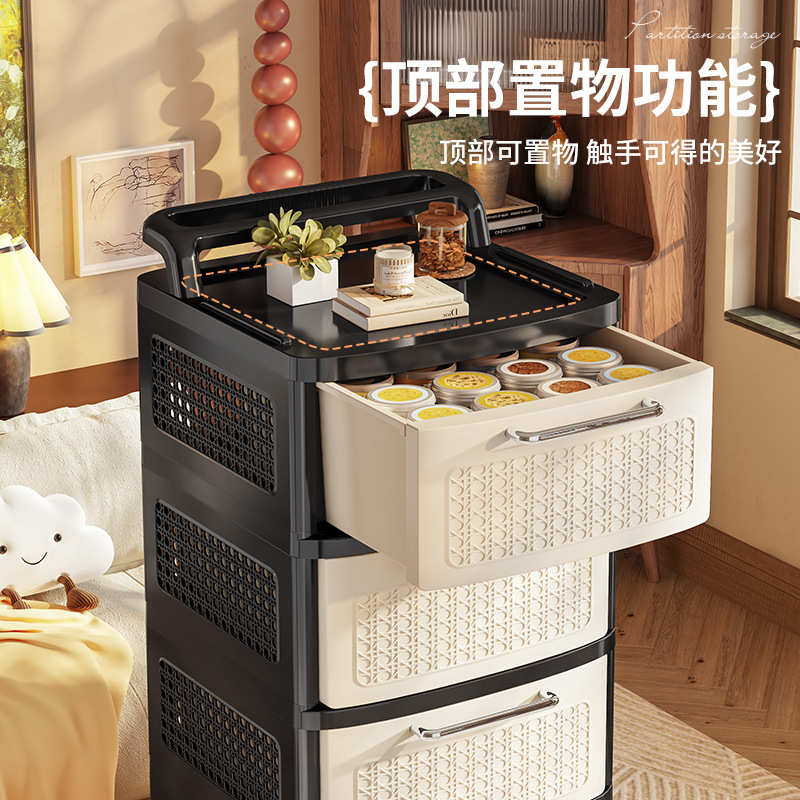 中古风收纳柜抽屉式客厅零食柜卧室落地带轮床头柜可移动置物架大