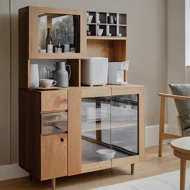 野木家具实木餐具柜靠墙集成樱桃木咖啡柜Wabi-Sabi风格餐厅茶柜