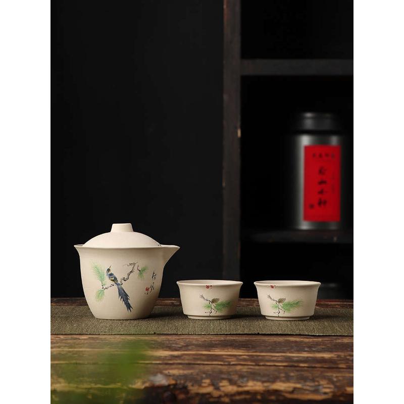 旅行茶具套装一壶二杯茶壶快客杯粗陶壶小套便携式户外功夫泡茶壶