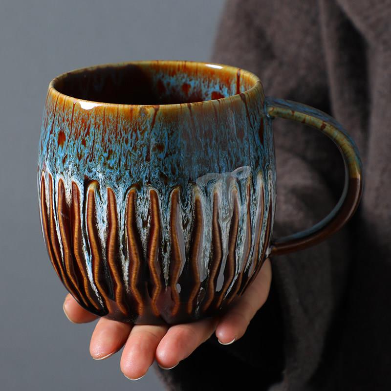 陶瓷600ml大容量马克杯家用喝水杯子高颜值早餐杯粗陶窑变咖啡杯图片