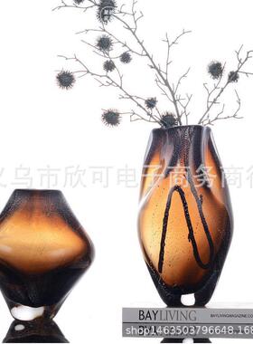 现代轻奢玻璃花瓶摆件玄关茶几电视柜样板房软装家居装饰品花器